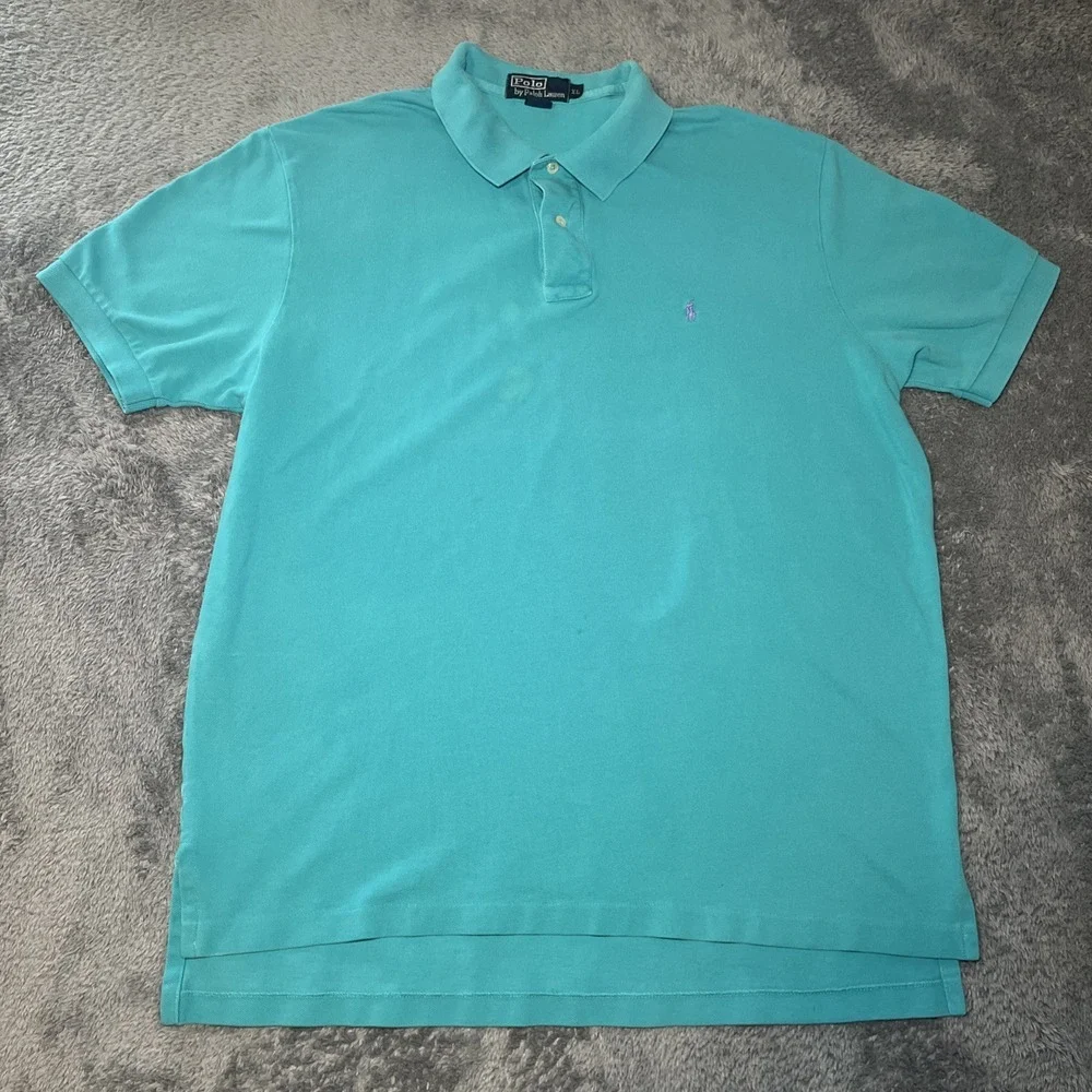VTG Polo By Ralph Lauren Men's SZ XL Short Sleeve Aqua Blue Polo Lavender Pony